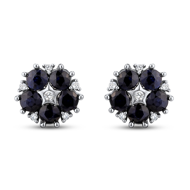 Blue Sapphire Earrings 1/20 ct tw Diamonds 10K White Gold