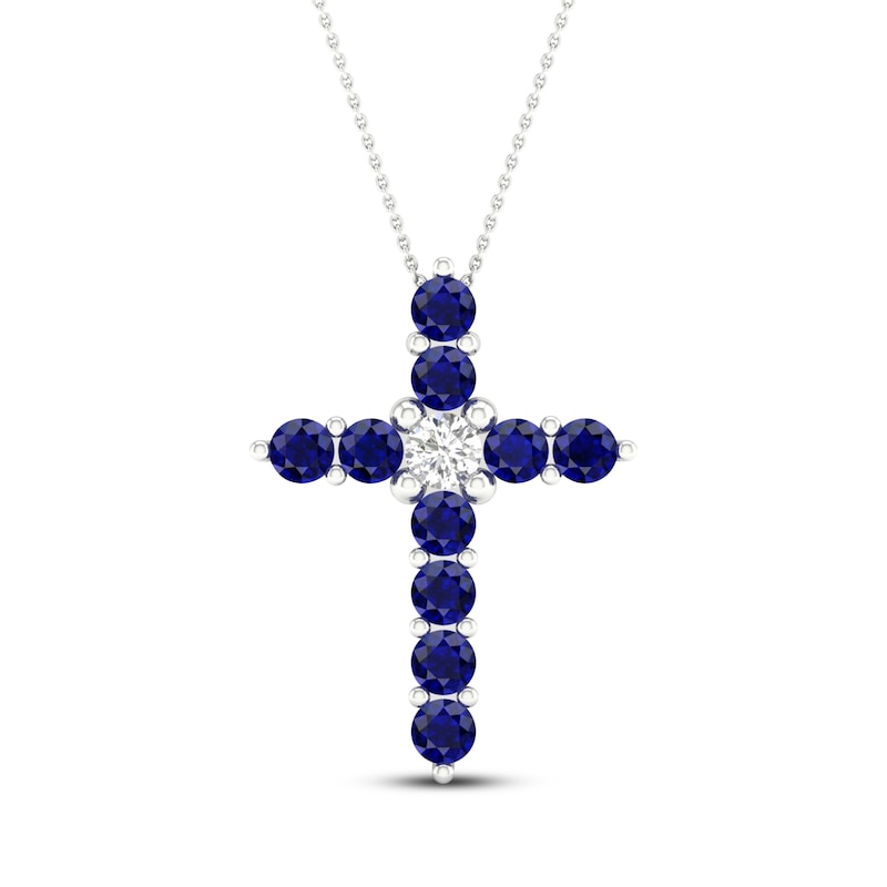 Main Image 1 of Blue Sapphire Necklace 1/20 ct tw Diamonds 10K White Gold