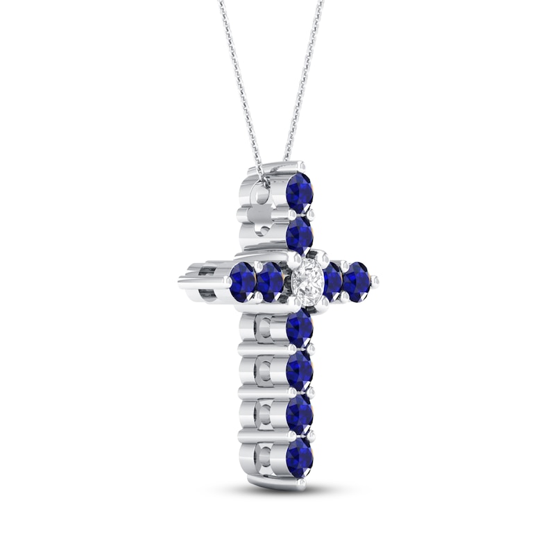 Main Image 2 of Blue Sapphire Necklace 1/20 ct tw Diamonds 10K White Gold