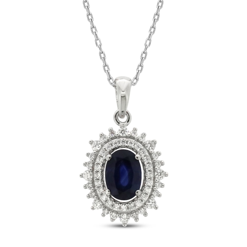 Main Image 1 of Natural Blue Sapphire Necklace 1/4 ct tw Diamonds 10K White Gold