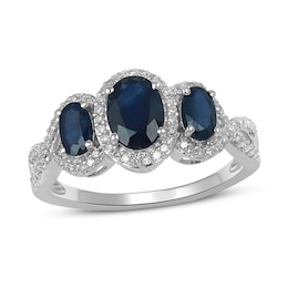 Natural Sapphire Ring 1/5 ct tw Diamonds Sterling Silver