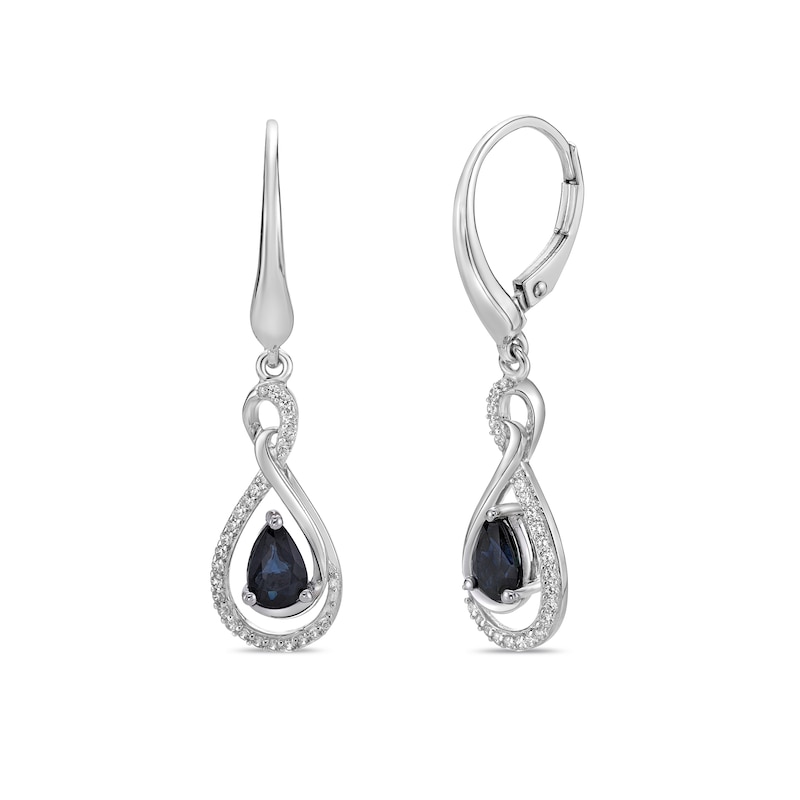 Natural Blue Sapphire Earrings 1/5 ct tw Diamonds 10K White Gold