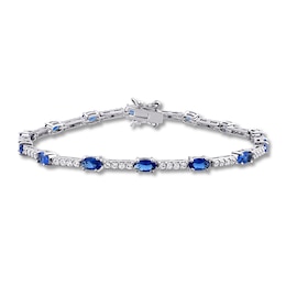 Blue & White Lab-Created Sapphire Tennis Bracelet Sterling Silver