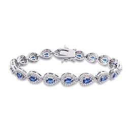 Blue & White Lab-Created Sapphire Tennis Bracelet Sterling Silver