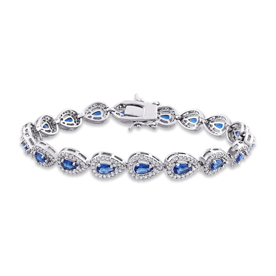 Blue & White Lab-Created Sapphire Tennis Bracelet Sterling Silver | Jared