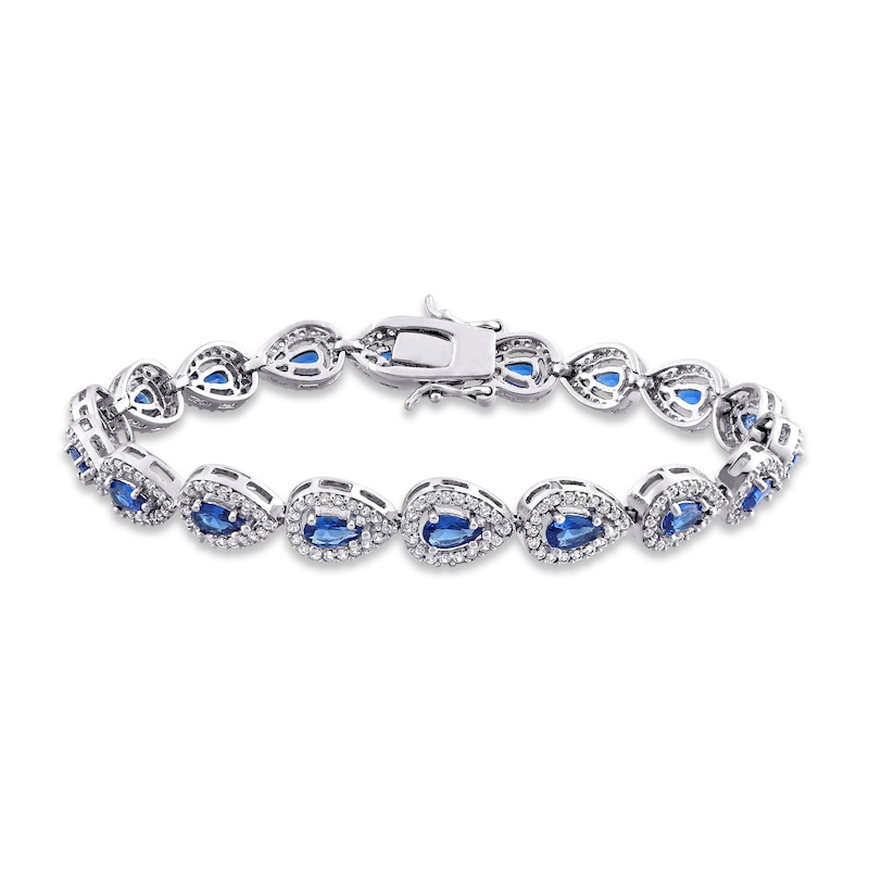 Main Image 1 of Blue & White Lab-Created Sapphire Tennis Bracelet Sterling Silver