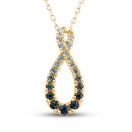 Montana Blue Round-Cut Natural Sapphire Ombre Pendant Necklace 10K Yellow Gold 18"