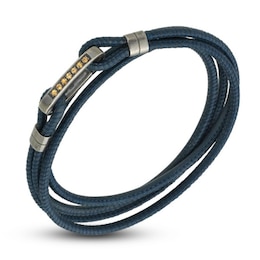 Marco Dal Maso Men's Woven Blue Leather Multi Wrap Bracelet Natural Yellow Sapphire Sterling Silver 8&quot;