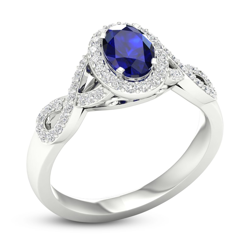 Main Image 2 of Blue & White Lab-Created Sapphire Ring 10K White Gold