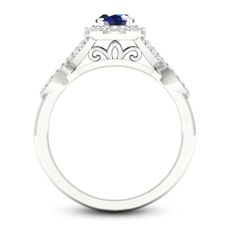 Main Image 4 of Blue & White Lab-Created Sapphire Ring 10K White Gold