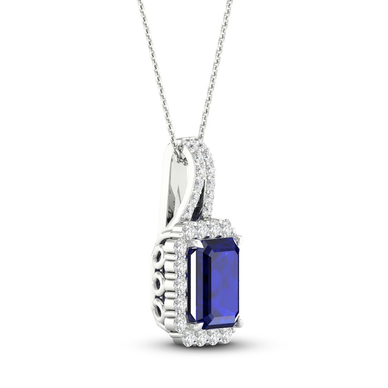 Blue & White Lab-Created Sapphire Necklace 10K White Gold 18
