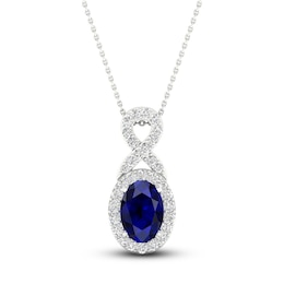 Blue & White Lab-Created Sapphire Necklace 10K White Gold 18&quot;