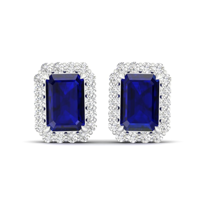 Main Image 2 of Blue & White Lab-Created Sapphire Stud Earrings 10K White Gold