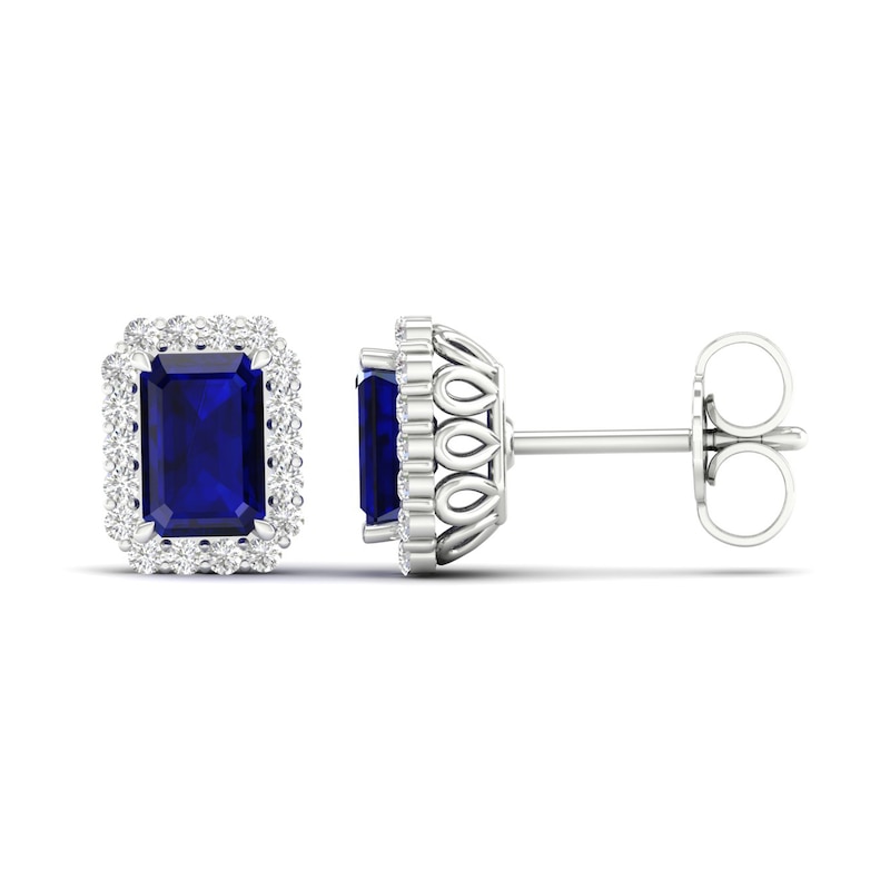 Main Image 3 of Blue & White Lab-Created Sapphire Stud Earrings 10K White Gold