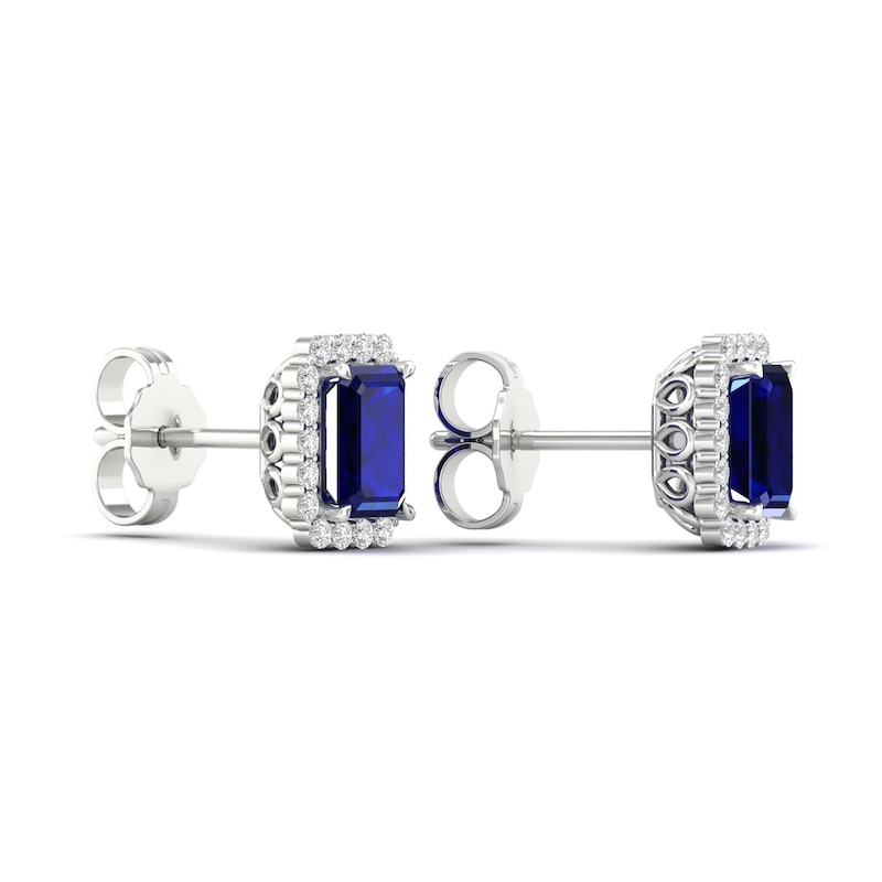 Main Image 4 of Blue & White Lab-Created Sapphire Stud Earrings 10K White Gold