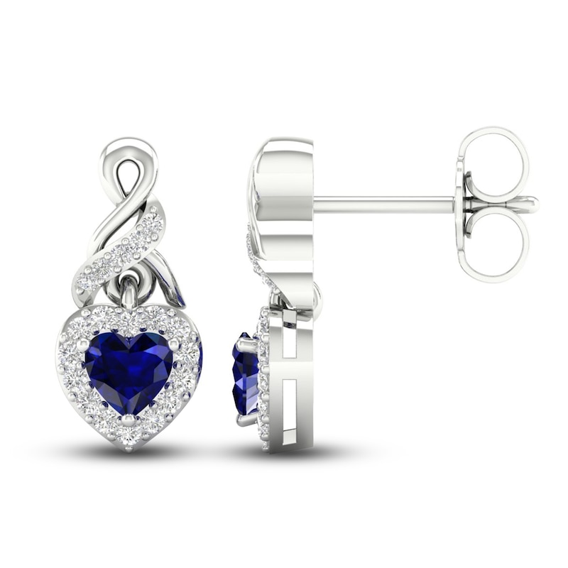 Main Image 2 of Blue & White Lab-Created Sapphire Drop Earrings Sterling Silver