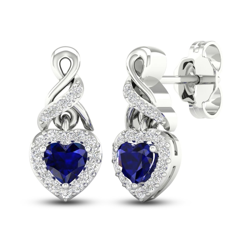 Main Image 3 of Blue & White Lab-Created Sapphire Drop Earrings Sterling Silver