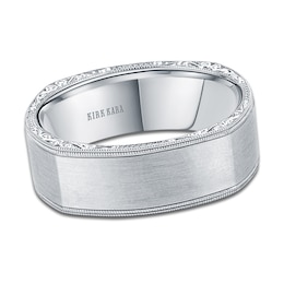 Kirk Kara Men's Engraved Satin Wedding Band 18K White Gold