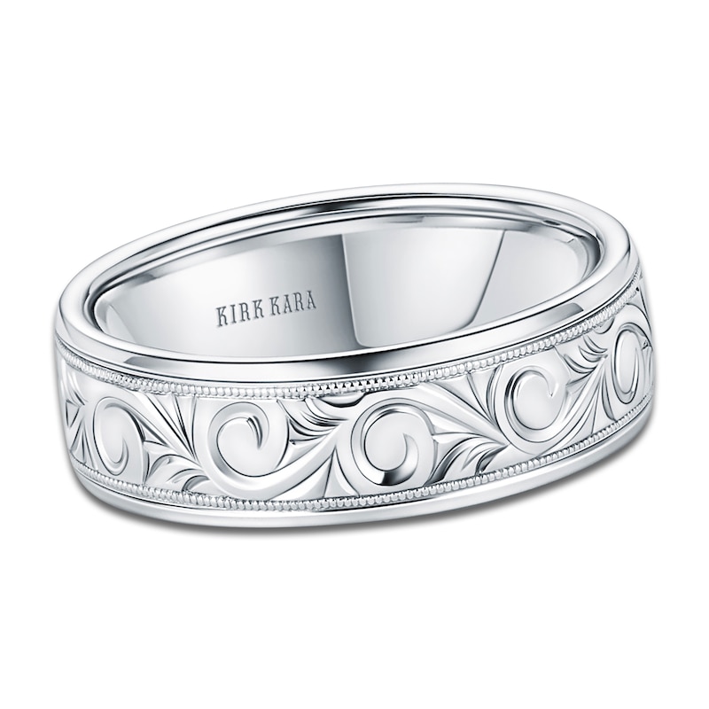 Main Image 1 of Kirk Kara Men's Engraved Wedding Band 18K White Gold