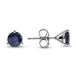 Natural Blue Sapphire Martini Stud Earrings 14K White Gold