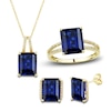 Thumbnail Image 1 of Blue Lab-Created Sapphire Ring, Earring & Necklace Set 1/5 ct tw Diamonds 10K Yellow Gold