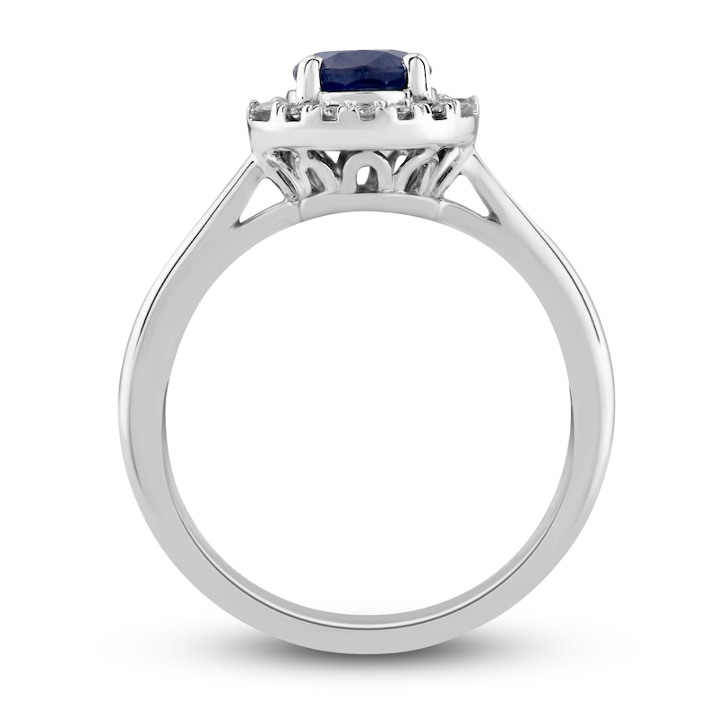 Natural Blue Sapphire Ring 1/5 ct tw Diamonds 14K White Gold