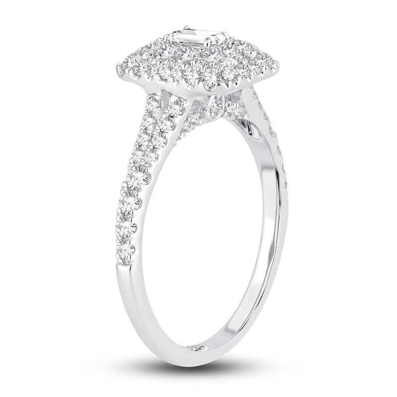 Diamond Double Halo Engagement Ring 1 ct tw Emerald/Round 14K White Gold