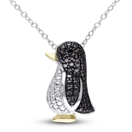 Black Diamond Penguin Necklace Diamond Accents Sterling Silver 18&quot;