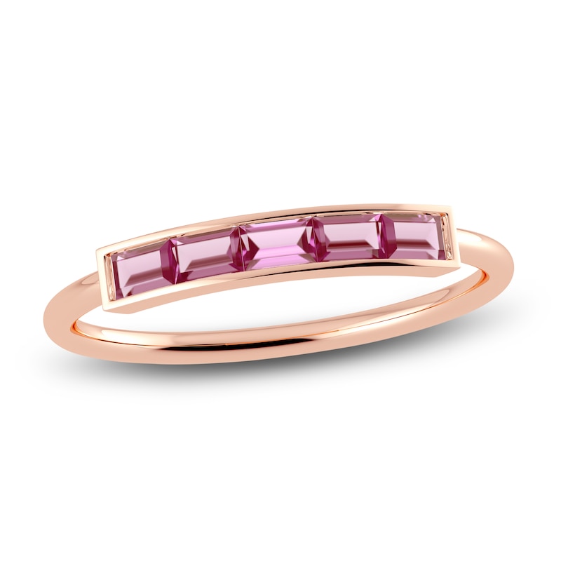 Juliette Maison Natural Pink Tourmaline Baguette Bar Ring 10K Rose Gold