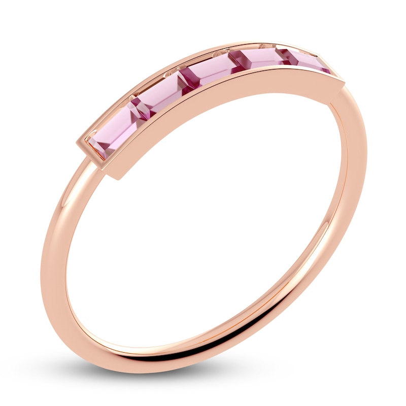 Juliette Maison Natural Pink Tourmaline Baguette Bar Ring 10K Rose Gold