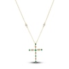 Thumbnail Image 1 of Natural Emerald Cross Pendant Necklace 1/15 ct tw Diamonds 14K Yellow Gold 18&quot;