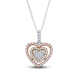 Diamond Pendant Necklace 1/2 ct tw Round 14K Tri-Tone Gold 18&quot;