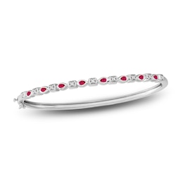 Natural Ruby Bangle Bracelet 1/10 ct tw Diamonds 14K White Gold