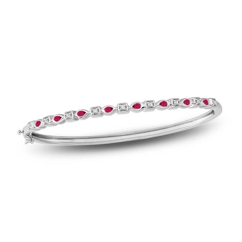 Natural Ruby Bangle Bracelet 1/10 ct tw Diamonds 14K White Gold