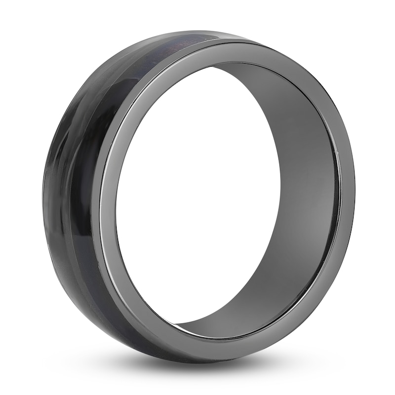 Men's Wood Inlay Wedding Band Black Zirconium 8.0mm