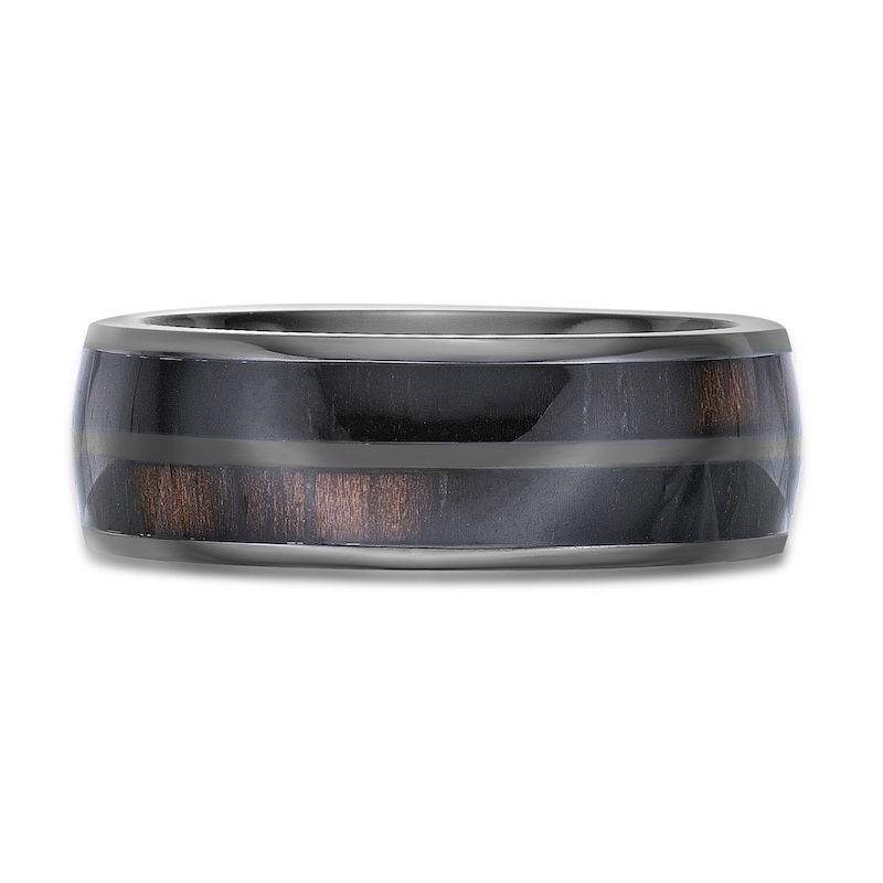 Men's Wood Inlay Wedding Band Black Zirconium 8.0mm