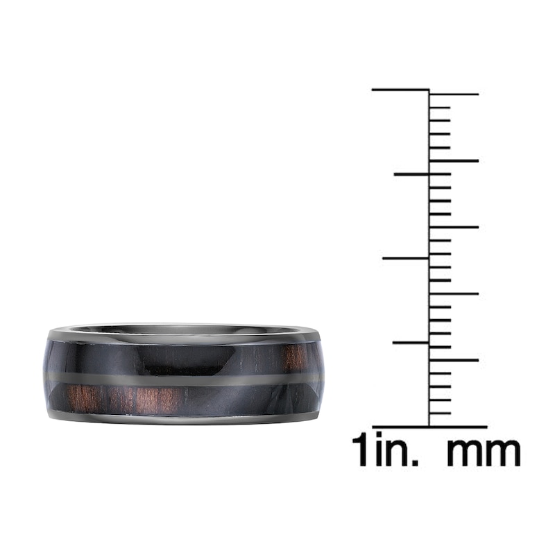 Men's Wood Inlay Wedding Band Black Zirconium 8.0mm