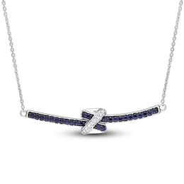 Y-Knot Natural Blue Sapphire Necklace 1/20 ct tw Diamonds 14K White Gold 17&quot;