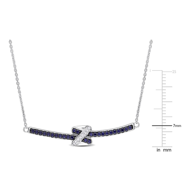 Main Image 4 of Y-Knot Natural Blue Sapphire Necklace 1/20 ct tw Diamonds 14K White Gold 17&quot;