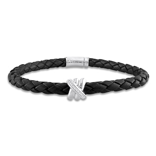 Esquire Men's Jewelry Black Diamond Leather Bracelet