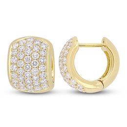 Diamond Huggie Hoop Earrings 2 ct tw Round 14K Yellow Gold