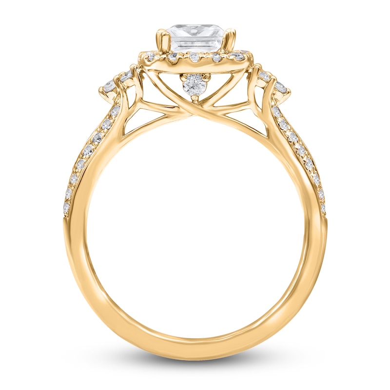 Main Image 2 of Princess & Round-Cut Diamond Halo Ring 1-1/5 ct tw 14K Yellow Gold