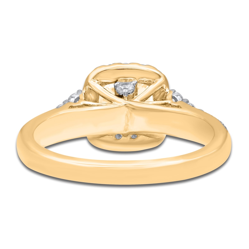 Main Image 3 of Princess & Round-Cut Diamond Halo Ring 1-1/5 ct tw 14K Yellow Gold