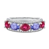 Thumbnail Image 3 of Oval-Cut Natural Tanzanite & Pink Tourmaline Ring 1/6 ct tw Diamonds 14K White Gold