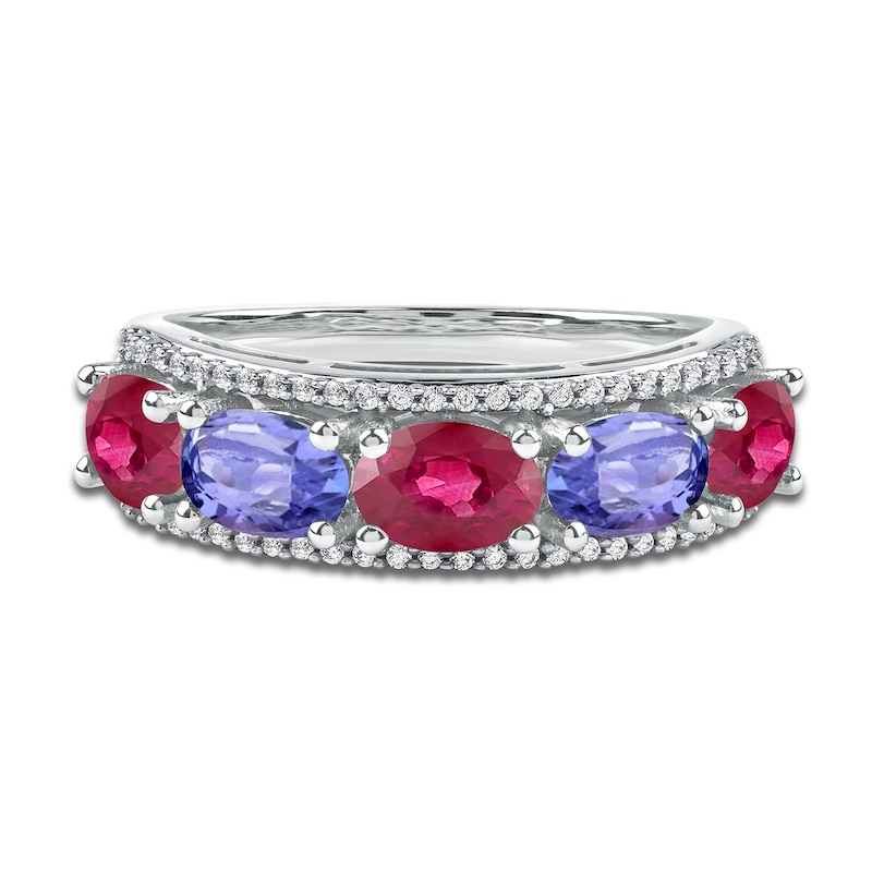 Main Image 3 of Oval-Cut Natural Tanzanite & Pink Tourmaline Ring 1/6 ct tw Diamonds 14K White Gold