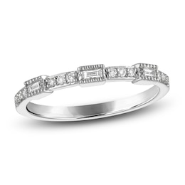 Round & Baguette-Cut Diamond Stackable Anniversary Band 1/8 ct tw 14K White Gold