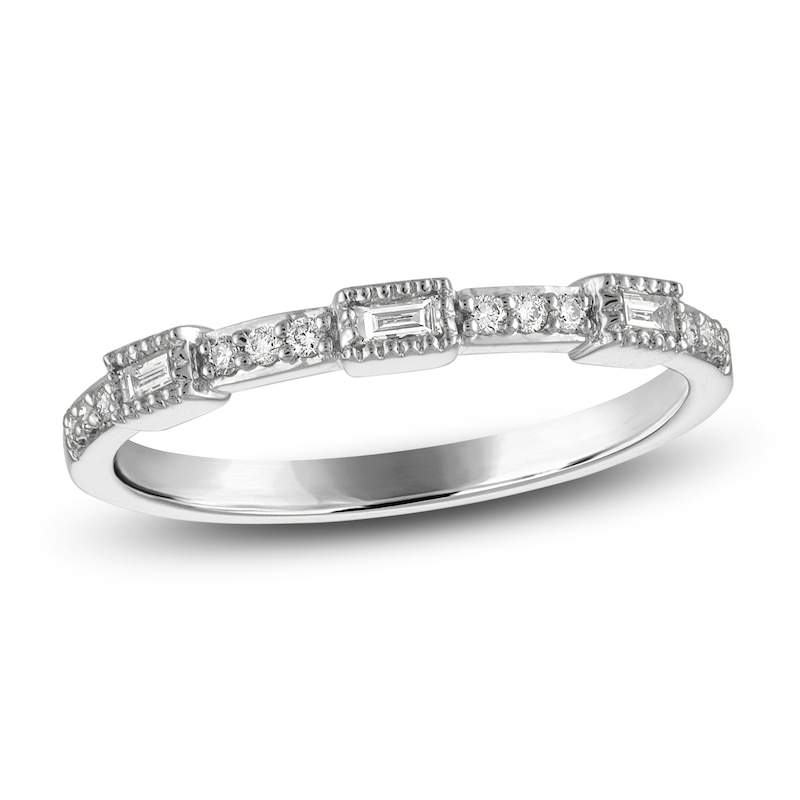 Main Image 1 of Round & Baguette-Cut Diamond Stackable Anniversary Band 1/8 ct tw 14K White Gold