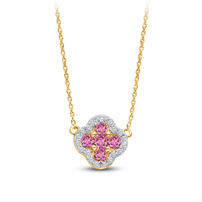 Main Image 1 of Kallati Natural Pink Sapphire & Diamond Necklace 1/10 ct tw 14K Yellow Gold 18&quot;