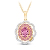 Thumbnail Image 1 of Kallati Oval-Cut Natural Pink Sapphire & Diamond Scalloped Halo Frame Necklace 1/5 ct tw 14K Yellow Gold 18&quot;