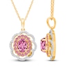 Thumbnail Image 3 of Kallati Oval-Cut Natural Pink Sapphire & Diamond Scalloped Halo Frame Necklace 1/5 ct tw 14K Yellow Gold 18&quot;